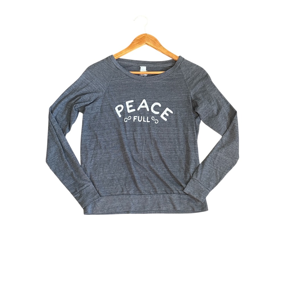 Super Loves Tees Gray‎ Peace Full Graphic Long Sleeve Sweatshirt Womens Medium